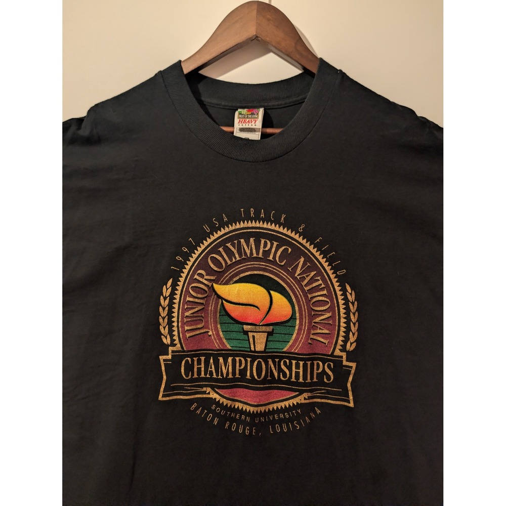 Fruit of the Loom T-Shirt Mens XL Black Excellent 1997 Junior Olympic National